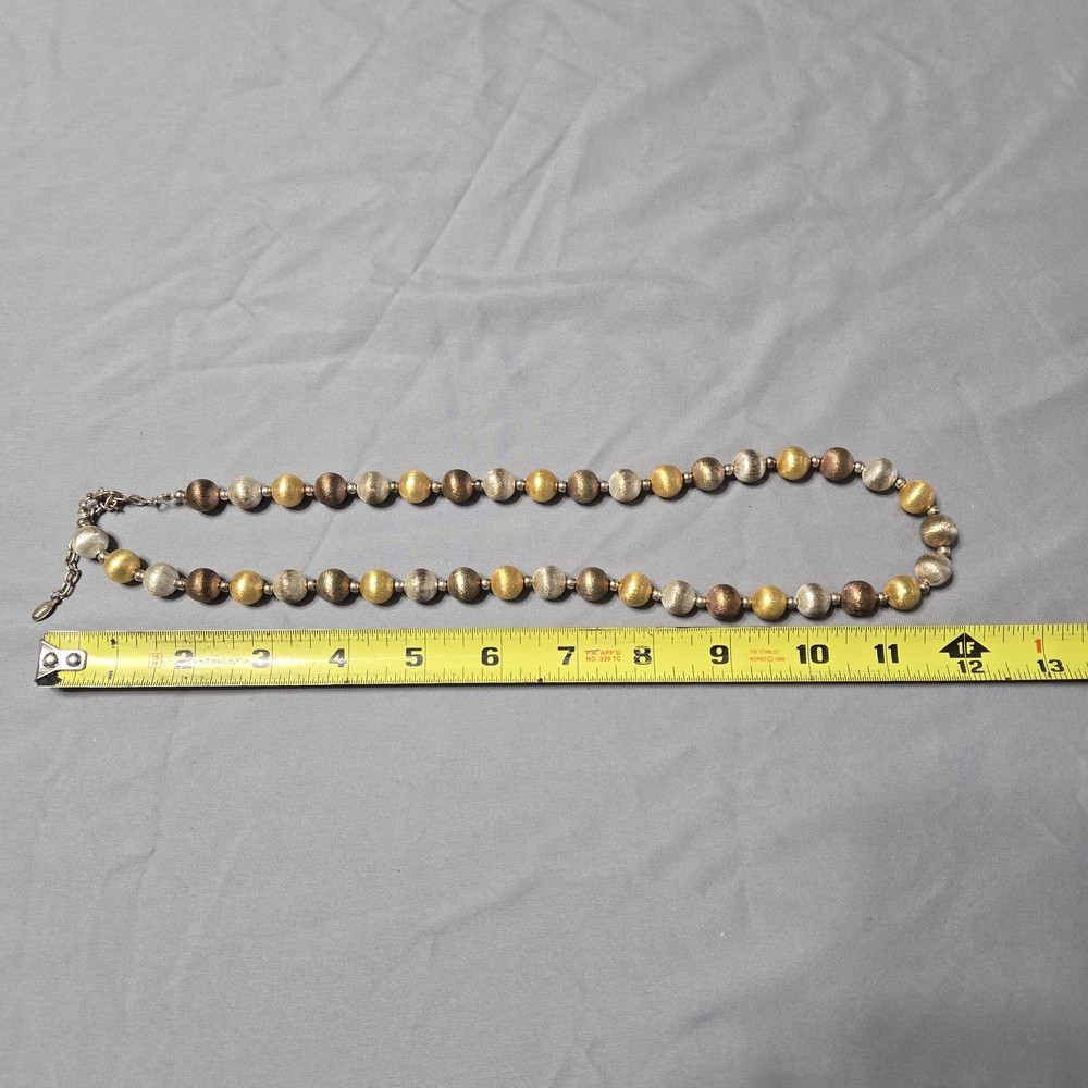 Nolan Miller Always Young At Heart Tri Color Beaded Necklace Textured Gold Tone - Picture 4 of 4